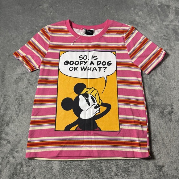 ZARA Disney Shirt‎ Womens Small Mickey Mouse Is Goofy A Dog Striped Limited - Picture 1 of 6